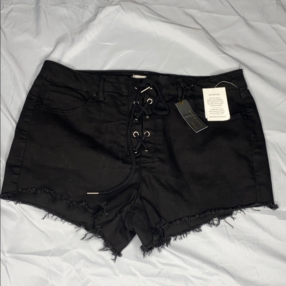 Black hi-rise cheeky denim shorts